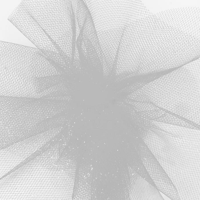 Abstract composition of black tulle material isolated on white background.  Waving shape of tulle fabric with copy space. Stock Photo